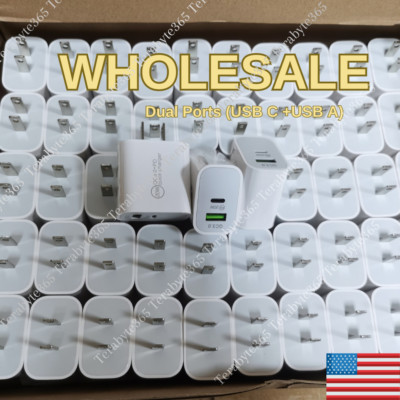 1-200x Lot Dual Port Fast Charger PD 20W USB C QC Power Block For iPhone Samsung