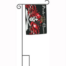 12x18 12"x18" Jolly Roger Pirate Queen Sleeved w/ Garden Stand Flag
