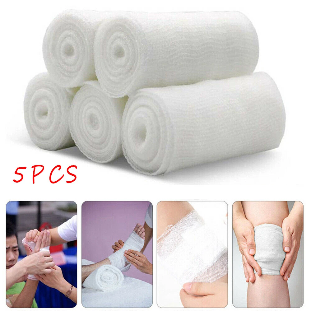 5 Rolls Wound Care Medical Cotton Gauze Bandage Roll First Aid Supplies  Wrap