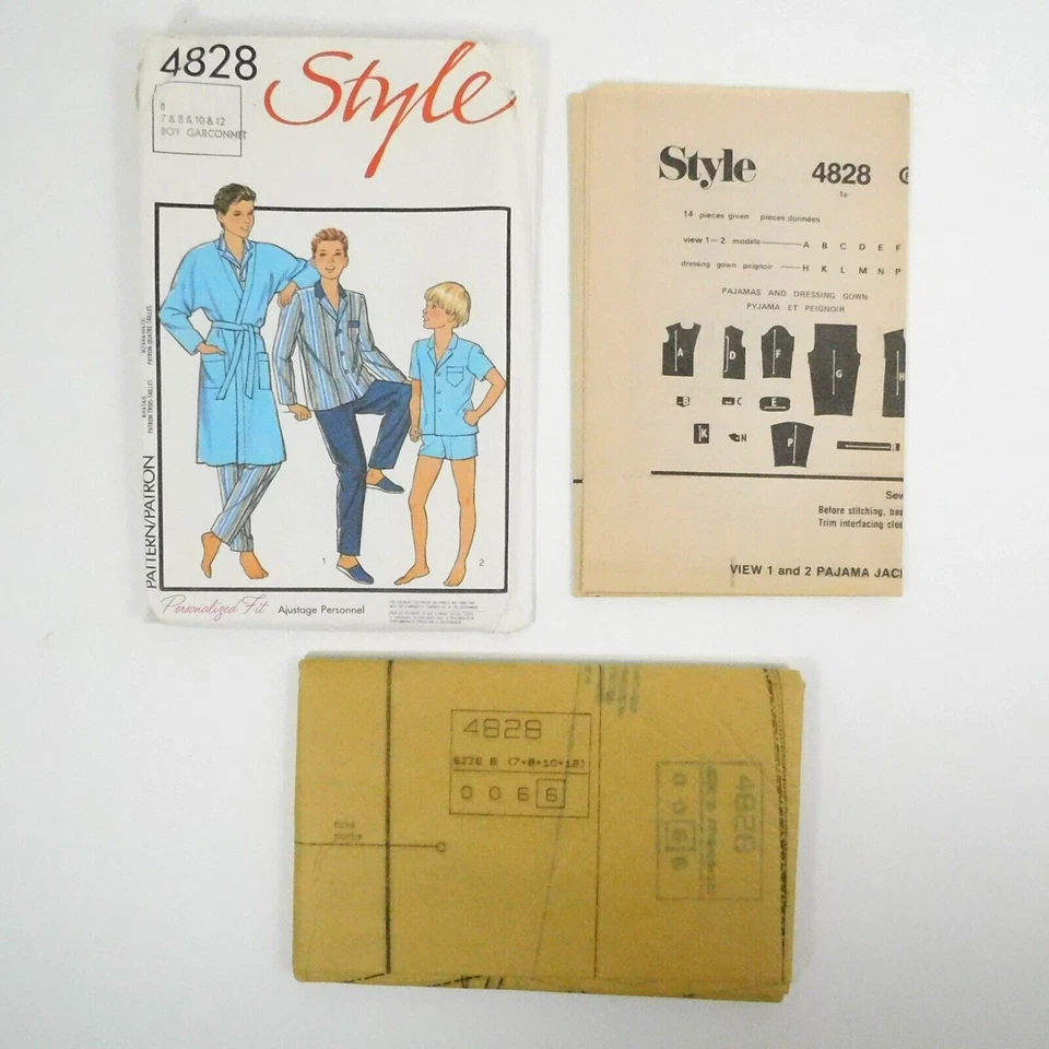 Style 4828 Child Boys Pajamas Robe Sewing Pattern Size 7-12 Uncut Pants Shorts - Image 2 of 4