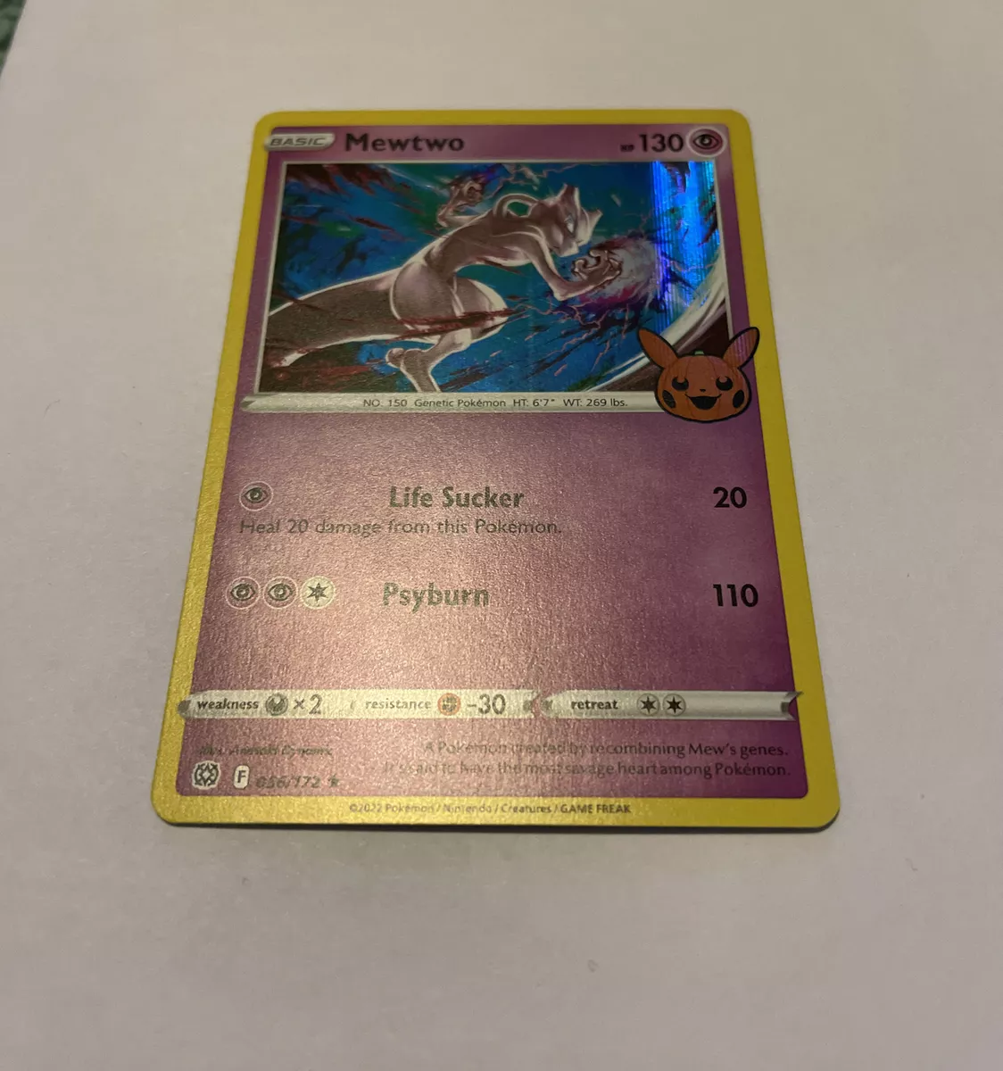 Pokemon TCG 1x Mewtwo Holo 056/172 Pumpkin Pikachu Trick or Trade