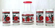 Vintage Whataburger Coca Cola Coke Christmas Poinsettia 4 Glasses & Carafe + Lid