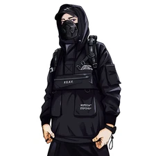 Niepce Men's Techwear Jacket Streetwear Black Hooded Waterproof Windbreaker