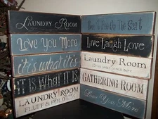 Wood Signs VTG Distressed Aged Style Prim Decor Block Signs Country Rustic Signs