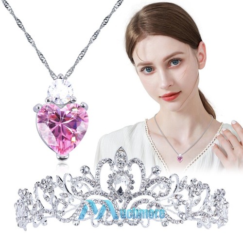 925 Sterlingsilber Kristall Herz Anhänger Halskette 18 Zoll Kette + Kristall Tiara Krone - Bild 22 von 69