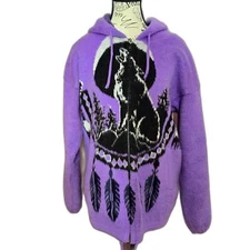 RARE UNISEX hooded full zipper native theme wolf jacket coat made in Ecuador