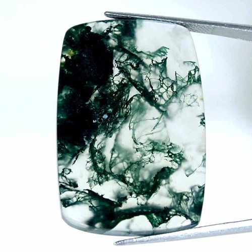 Agate Mousse (dendrite) Facettée En Forme Coussin - 19,37 Carats, Naturelle, Opaque, Excellente Taille - Provenance Botswana, Sans Traitement
