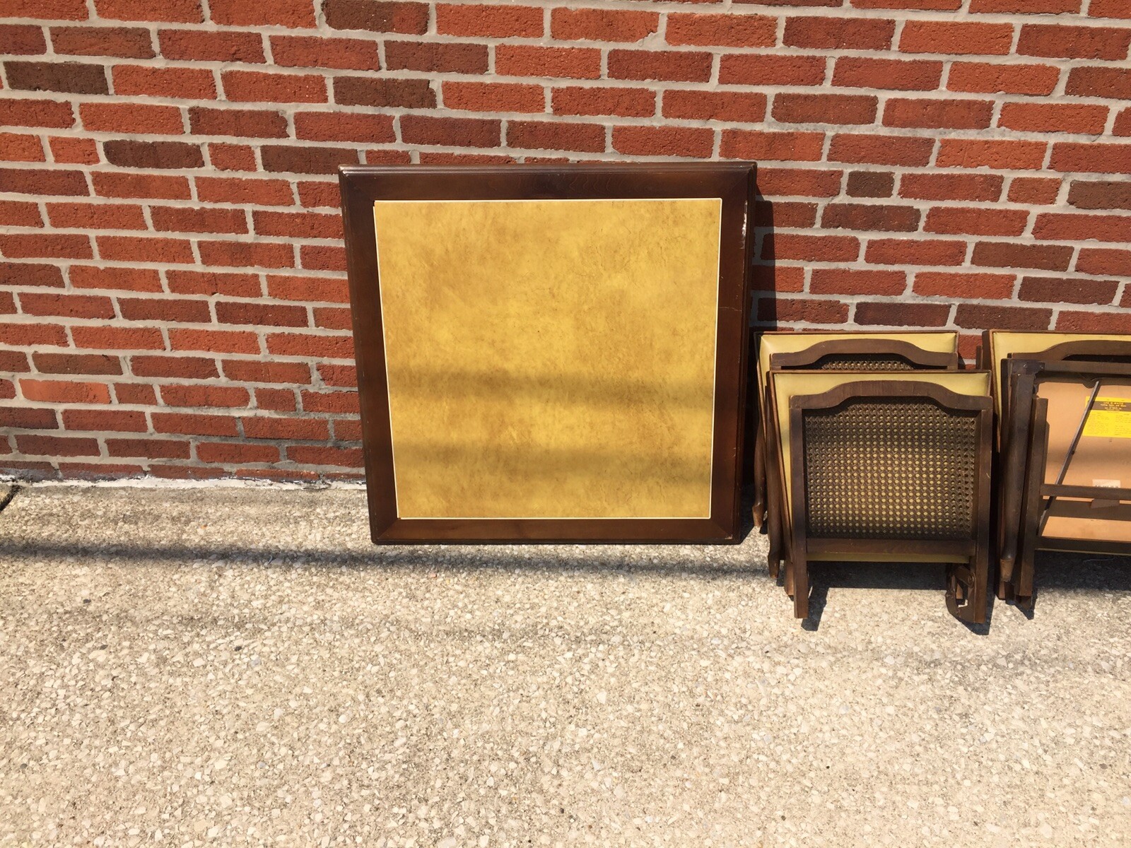 Vintage LegoMatic Table & 4 Folding Cane Back Chair Set Retro Mid