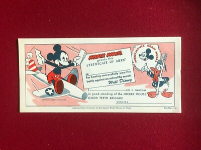1951, Walt Disney,"Un-Used" MICKEY MOUSE CERTIFICATE OF MERIT (Scarce ...