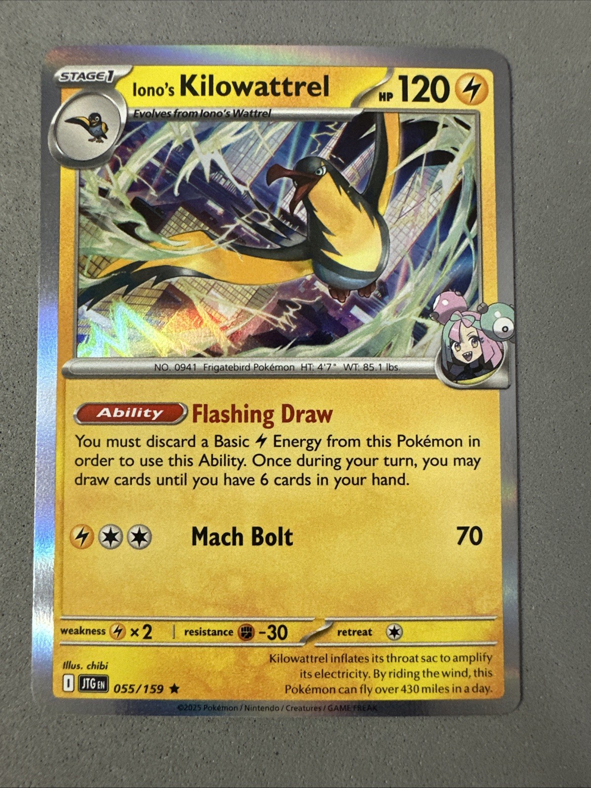 Pokemon TCG * Journey Together 055/159 Iono's Kilowattrel Rare HOLO * NM Fresh P
