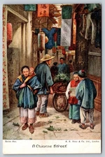 A Chinese Street Market Place Postcard 1910s AB Shaw & Co Series One