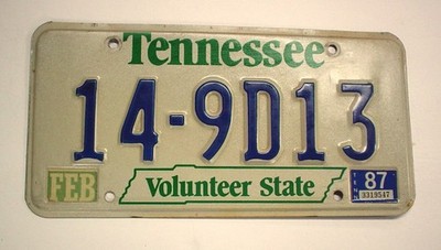 1987 Tennessee License Plate 14-9D13 Williamson County Vintage Volunteer State