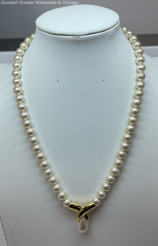 Vintage Gold Tone Faux Pearl Beaded Necklace 27.3g