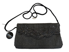 La Regale Ltd. Beaded Evening Bag Purse Silver  Black 10" x 5.5" New