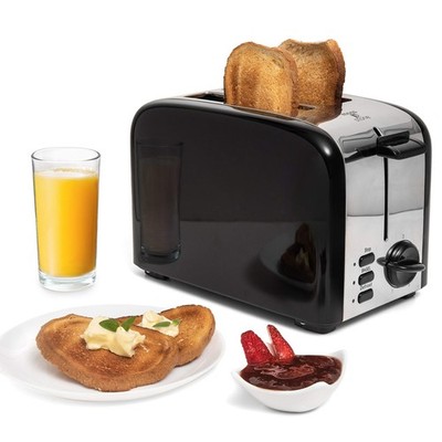 2 Slice Toaster 1.5 Inch Extra-Wide Slot Bagel Defrost Removable Tray Black