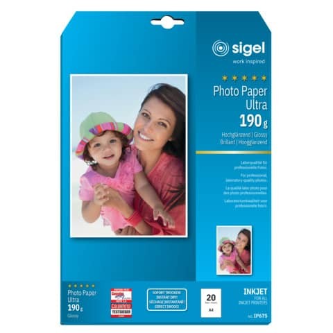 Sigel Ultra-Foto-Papier, Din A4, HochgläNzend, 190 G/Qm 1 Bis 20 Stk Spare 34%-image