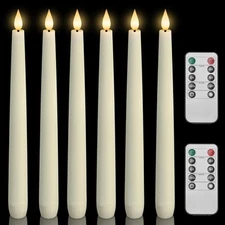 Homemory 6 Pcs Waxy Flameless Taper Candles with Remote, C-Ivory 