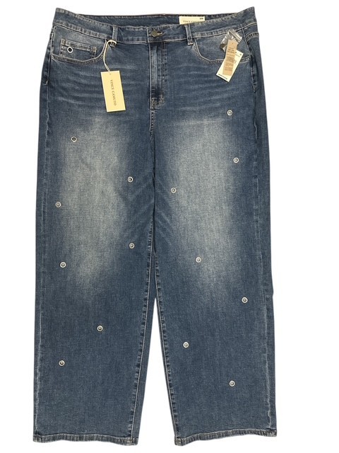 Vince Camuto 22W Jeans True Blue Denim Baggie Wide Leg Circle Studs 30" Inseam