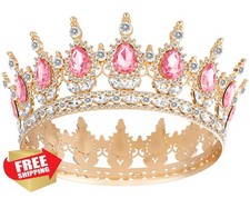 Papoopy Women Queen Crown Tiara Pink for Birthday Wedding Party