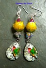Yellow Flowers & Hummingbird Earrings Colorful Vibrant Spring Summer Nature Bird — photo 3
