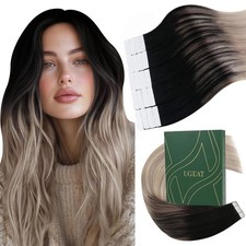 Ugeat Tape-In Hair Extensions Balayage Black to Blonde Dark Roots 24" 50g