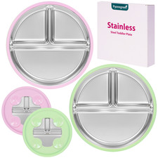 Stainless Steel Toddler Suction Plate with Lid, Deeper 9" Divided Plates...