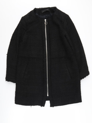 Zara Damen schwarzer Tweedmantel, Größe 12, lässiger Reißverschluss