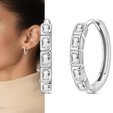 PANDACH 925 Sterling Silver Cube CZ Huggie Hoop Earring For Women Dainty Jewelry