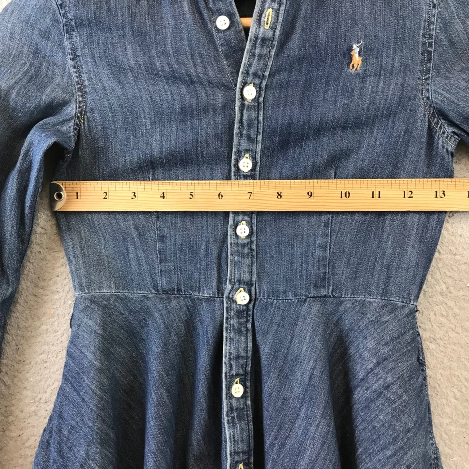 Polo Ralph Lauren Denim Camisa Vestido Niñas Talla 8 Botones Azul Ajuste Acampanado Foto 4 de 4