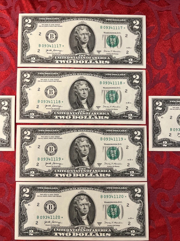 $2 Dollar Bill STAR NOTE 6 Consecutive Serial Numbers New York Uncirculated GEM - Image 2 of 4