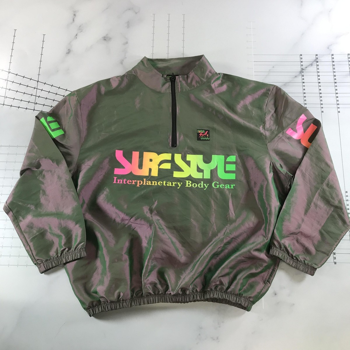 Vintage Surf Style Jacket Mens 2XL Green Neon 1/4 Zip