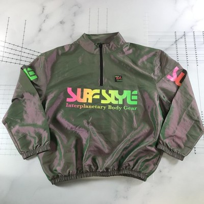 WINDBREAKER 1～22 Vintage Surf Style Jacket Mens 2XL Green Neon 1/4 Zip