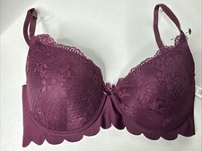 Sophie B NWT BurgandyLace Push Up Bra Size 34C Scalloped Edges $44