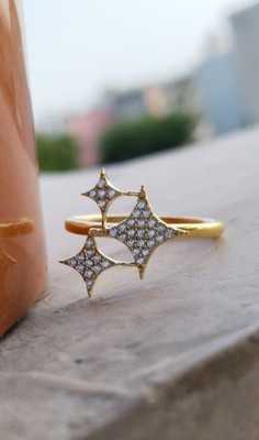 Gold Plated Moissanite Diamond Star Ring Minimalist Gift Wedding Women