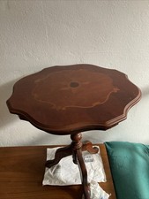 Vintage Wooden Inlaid Marquetry Occasional Side Table Pedestal Tripod Italian 