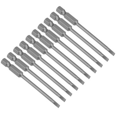 10pcs 75mm 1/4'' Hex Shank SL3 Magnetic Grooved Head Screwdriver Tips S2