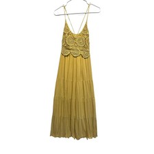 Heyson Mustard Crochet Lace Maxi Dress Boho Tiered Festival Style Small