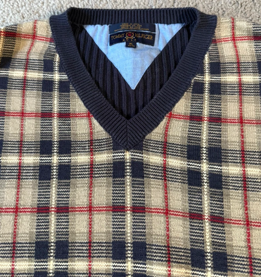 Chaleco de golf Tommy Hilfiger de colección a cuadros de algodón con cuello en V - talla XL Foto 3 de 4
