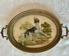 Antique Austrian Bronze Tray With Biedermeier Petitpoint Of Dog FABULOUS
