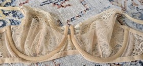 LA PERLA  Nude Tan  Lace Demi Underwire Mesh Bra Size 36 D