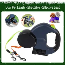 Dual Pet Leash Retractable Reflective Lead 360 Swivel Double Dog Walking Leash