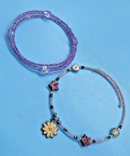 2 Wrap Beaded Bracelets Purple w/Clear Hearts - Multi-Color Hearts Stars NWT