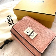 FENDI Peekaboo trifold wallet compact wallet leather pink
