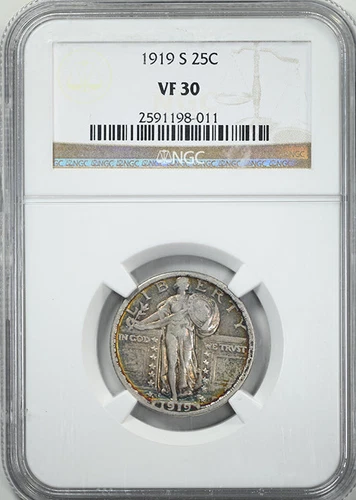 1919-S Standing Liberty Quarter 25C NGC VF30 - TONED!