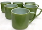 VINTAGE 6 COFFEE CUP MUGS FEDERAL F MILK GLASS HEAT PROFF D HANDLE JADE GREEN
