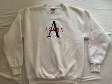 Vtg 90s HANES Made USA Sweatshirt ASPEN Ski weiß L Heavyweight Shirt Sweater