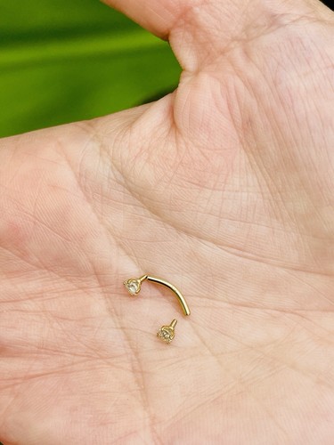 14K Yellow Gold With Natural Diamonds Curved Barbell Eyebrow Lip Rook Daith 16G - Picture 4 of 5