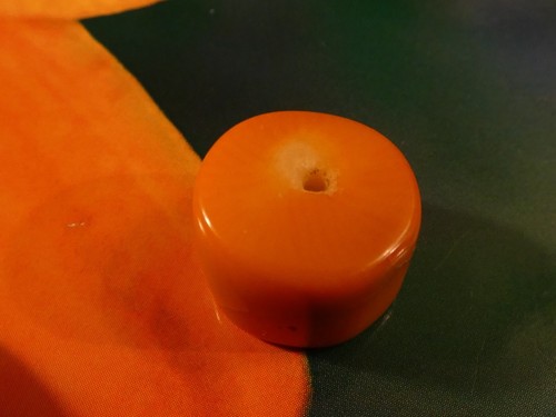 ANTIQUE VINTAGE WORN SALMON RED CORAL HEIRLOOM BEAD 16.-10.2 MM BIG ROUNDED DISC