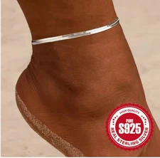 NEW WOMEN'S STERLING SILVER 925 ANKLE BRACELET HERRINGBONE STYLE 8.75"-10.75"