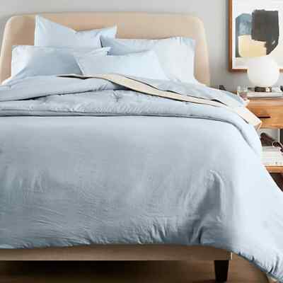 Nestwell Washed Linen Cotton 3-Piece King Duvet Cover Set in Light Blue